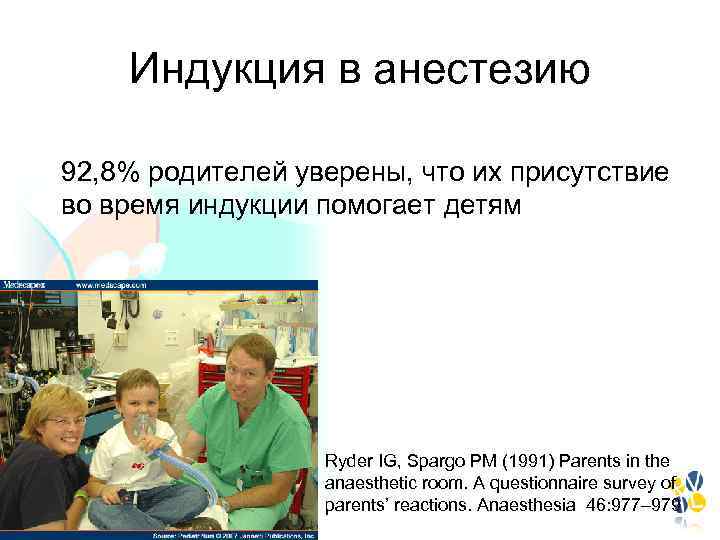 Индукция в анестезию 92, 8% родителей уверены, что их присутствие во время индукции помогает