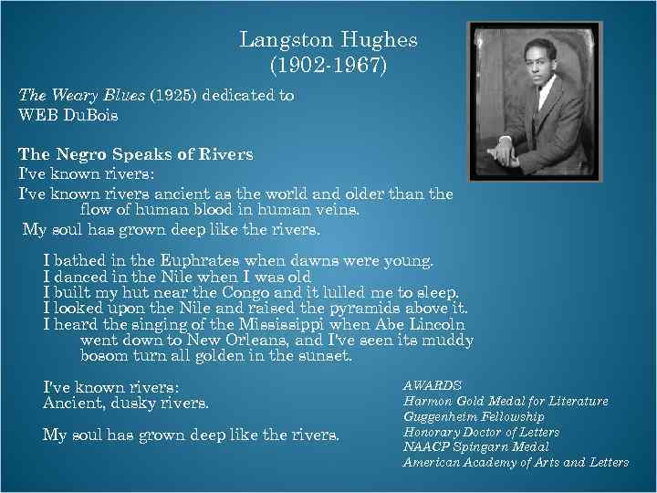 Langston Hughes (1902 -1967) The Weary Blues (1925) dedicated to WEB Du. Bois The