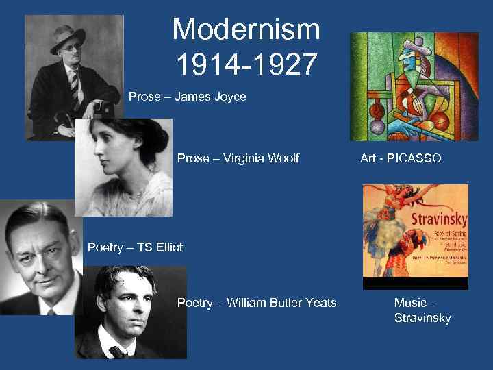 Modernism 1914 -1927 Poetry Prose – James Joyce Prose – Virginia Woolf Art -