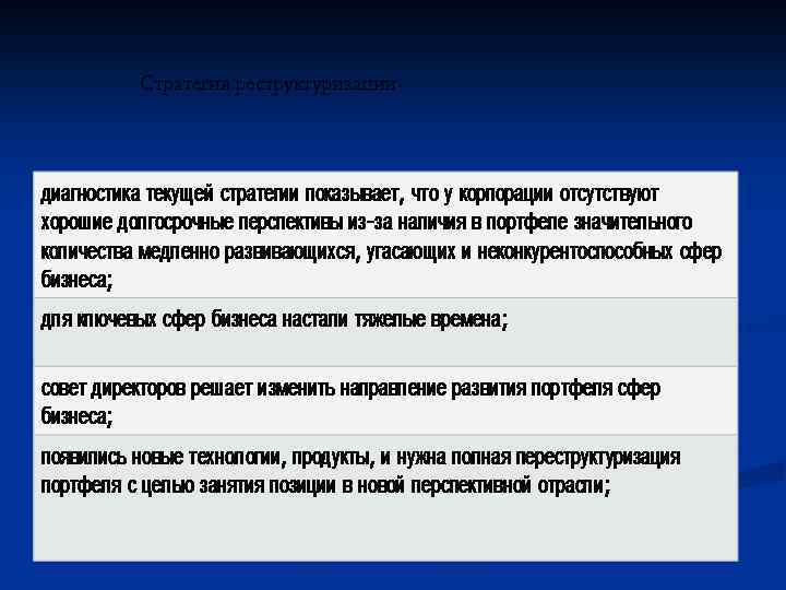 Стратегия реструктуризации 