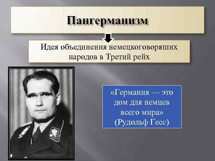 Идея объединения немецкоговоряших народов в Третий рейх «Германия — это дом для немцев всего