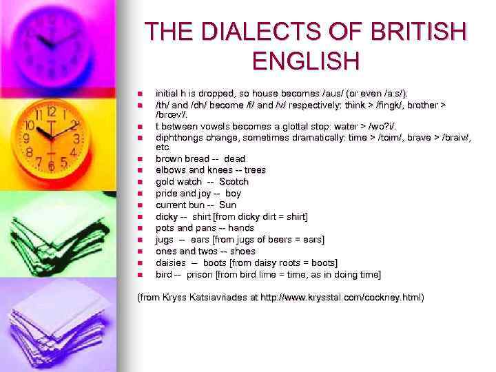 THE DIALECTS OF BRITISH ENGLISH n n n n initial h is dropped, so