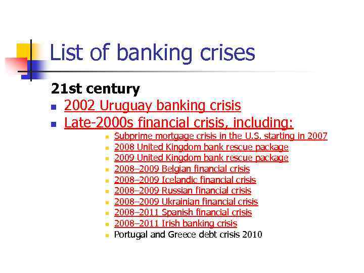 List of banking crises 21 st century n 2002 Uruguay banking crisis n Late