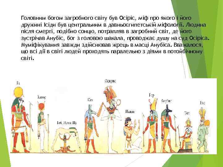 Головним богом загробного світу був Осіріс, міф про якого і його дружині Ісіди був