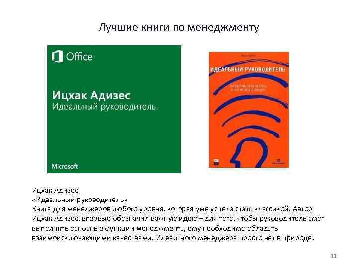 Лучшие книги по менеджменту Ицхак Адизес «Идеальный руководитель» Книга для менеджеров любого уровня, которая