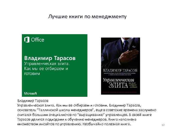 Лучшие книги по менеджменту Владимир Тарасов Управленческая элита. Как мы ее отбираем и готовим.