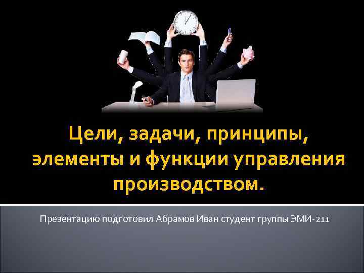 Цели, задачи, принципы, элементы и функции управления производством. Презентацию подготовил Абрамов Иван студент группы