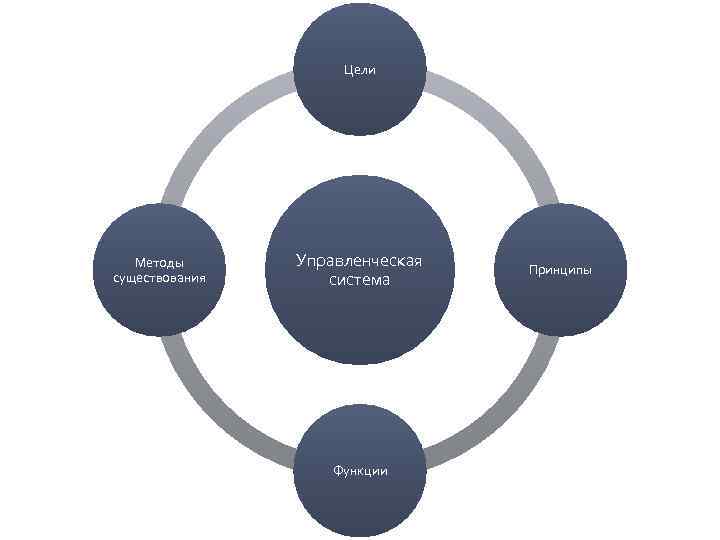 Цели Методы существования Управленческая система Функции Принципы 
