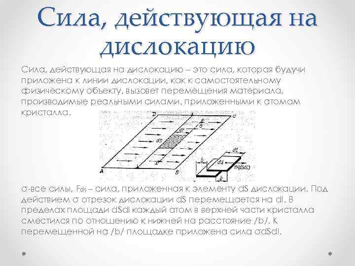 Сила, действующая на дислокацию – это сила, которая будучи приложена к линии дислокации, как