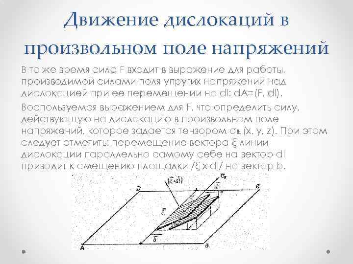 Движение дислокаций в произвольном поле напряжений В то же время сила F входит в