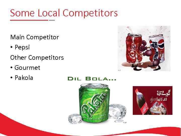 Some Local Competitors Main Competitor • Pepsi Other Competitors • Gourmet • Pakola 