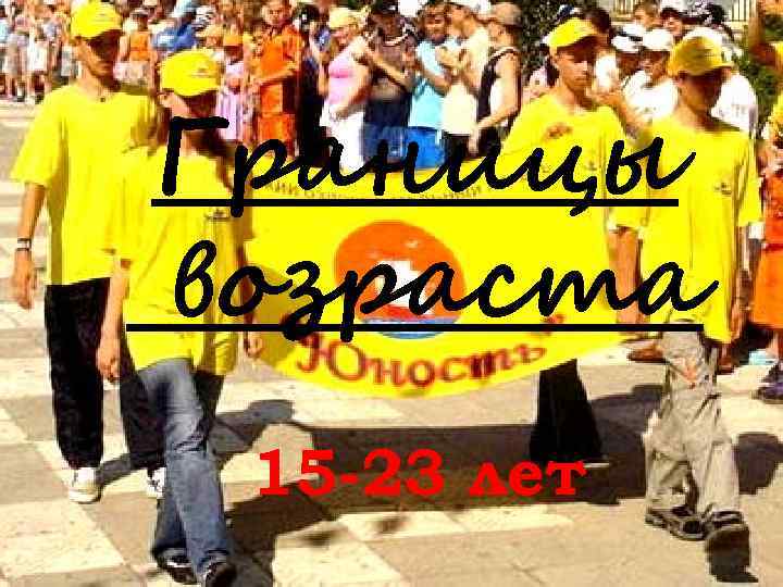 Границы возраста 15 -23 лет 