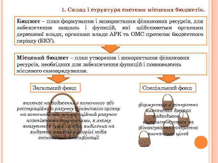 1. Склад і структура системи місцевих бюджетів. Бюджет – план формування і використання фінансових