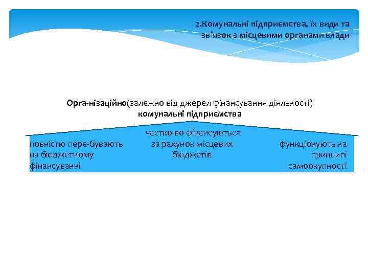 2. Комунальні підприємства, їх види та зв’язок з місцевими органами влади Орга нізаційно (залежно