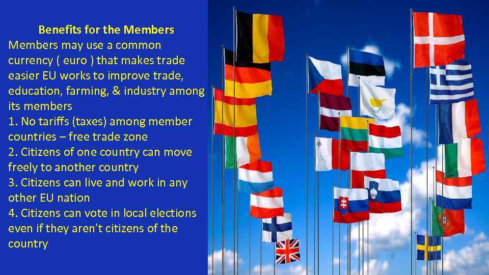 Benefits for the Members may use a common currency ( euro ) that makes