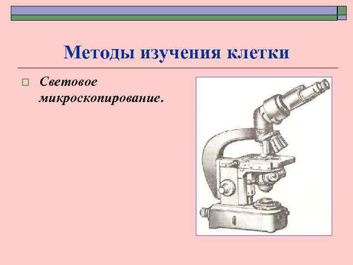 Методы изучения клетки o Световое микроскопирование. 