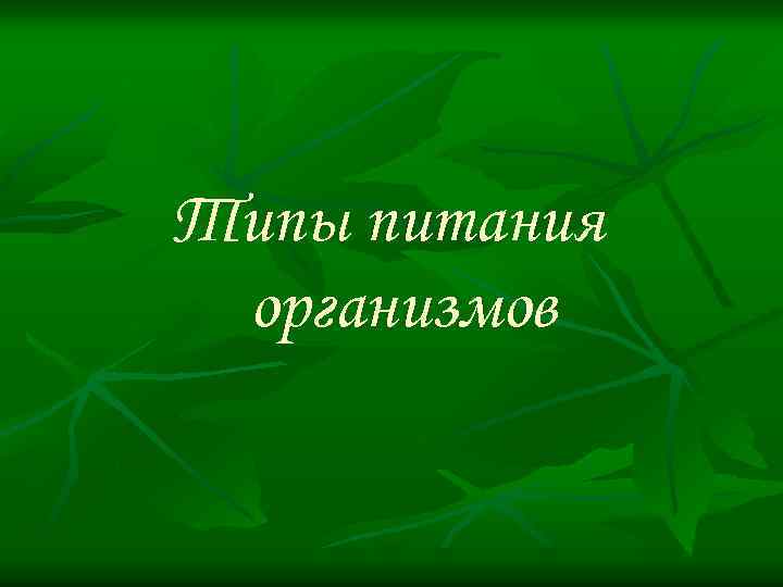 Типы питания организмов 