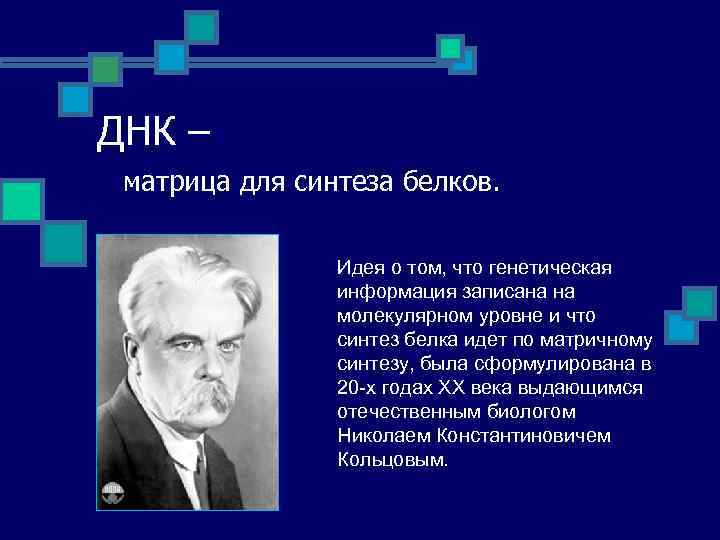 ДНК – матрица для синтеза белков. Идея о том, что генетическая информация записана на