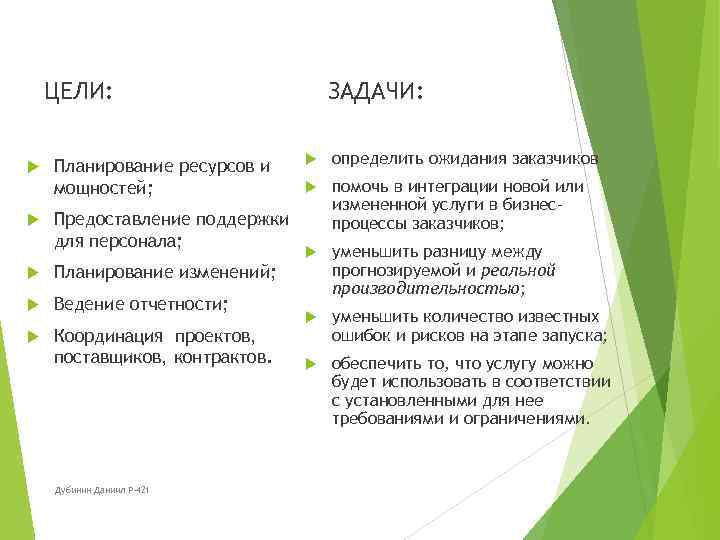 ЦЕЛИ: Планирование ресурсов и мощностей; Предоставление поддержки для персонала; Ведение отчетности; Координация проектов, поставщиков,