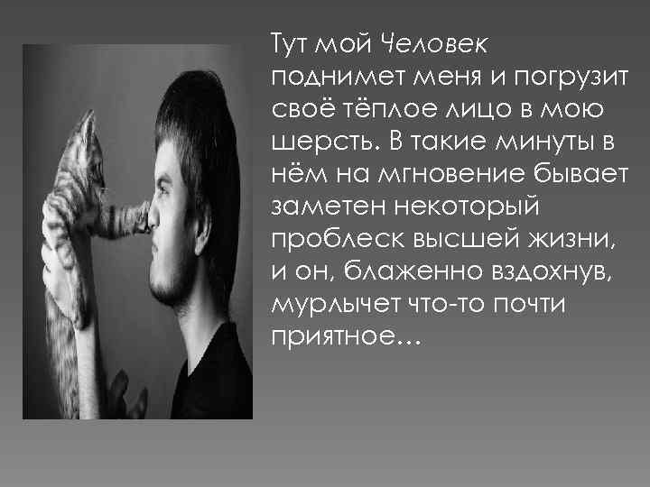 Тут мой Человек поднимет меня и погрузит своё тёплое лицо в мою шерсть. В