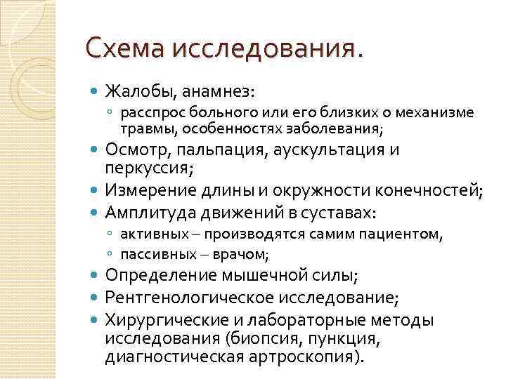 Схема обследования хирургического больного