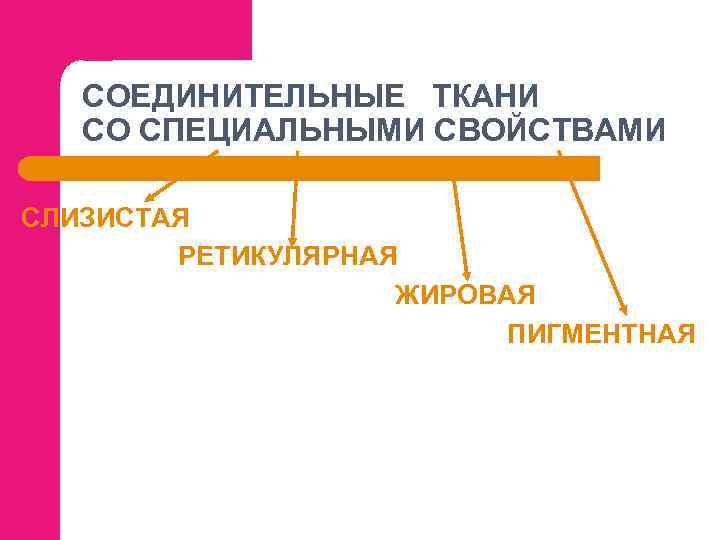 СОЕДИНИТЕЛЬНЫЕ ТКАНИ СО СПЕЦИАЛЬНЫМИ СВОЙСТВАМИ СЛИЗИСТАЯ РЕТИКУЛЯРНАЯ ЖИРОВАЯ ПИГМЕНТНАЯ 