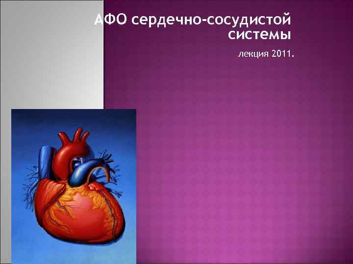 АФО сердечно-сосудистой системы лекция 2011. 