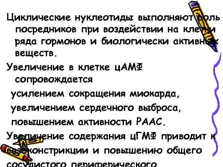 Циклические нуклеотиды выполняют роль посредников при воздействии на клетки ряда гормонов и биологически активных