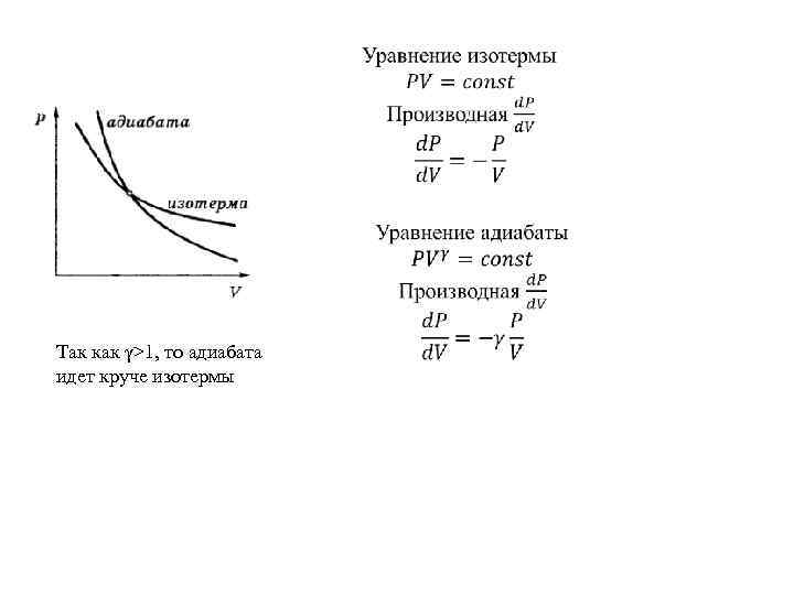  Так как γ>1, то адиабата идет круче изотермы 