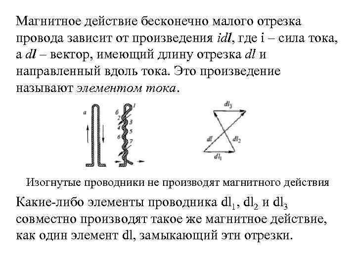 Магнитное действие бесконечно малого отрезка провода зависит от произведения idl, где i – сила