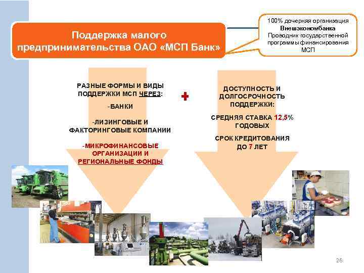 Поддержка малого предпринимательства ОАО «МСП Банк» РАЗНЫЕ ФОРМЫ И ВИДЫ ПОДДЕРЖКИ МСП ЧЕРЕЗ: -БАНКИ