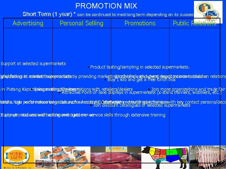 PROMOTION MIX Short Term (1 year) * can be continued to med-long term depending