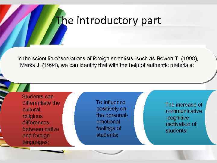 The introductory part In the scientific observations of foreign scientists, such as Bowen T.