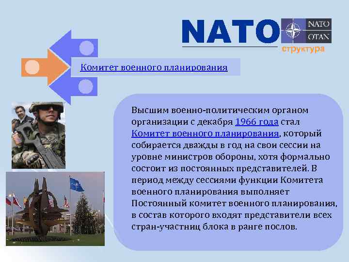 NATO структура Комитет военного планирования Высшим военно-политическим органом организации с декабря 1966 года стал