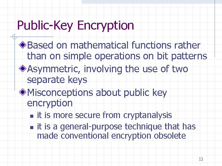 Public-Key Encryption Based on mathematical functions rather than on simple operations on bit patterns