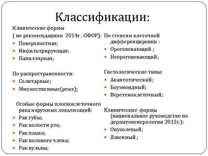 Классификации: Клинические формы ( по рекомендациям 2014 г. ОФОР): По степени клеточной дифференцировки :