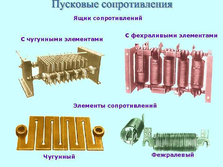 Ящик сопротивлений С чугунными элементами С фехраливыми элементами Элементы сопротивлений Чугунный Фежралевый 