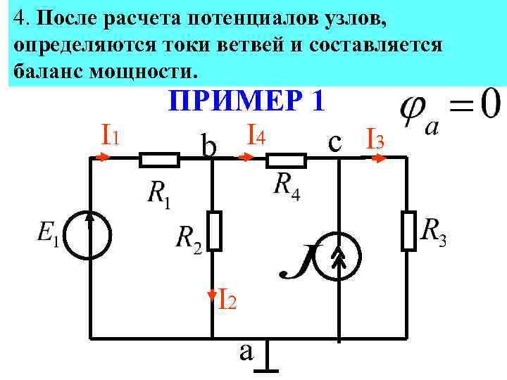 4. После расчета потенциалов узлов, определяются токи ветвей и составляется баланс мощности. I 1