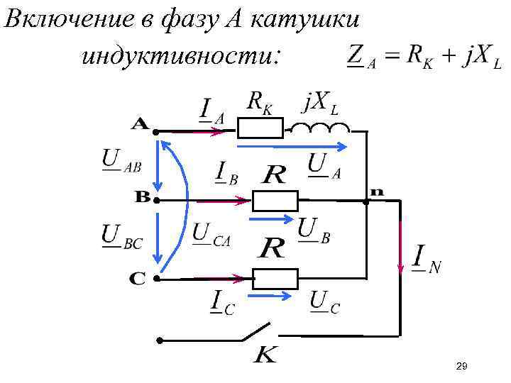 Включение в фазу А катушки индуктивности: 29 