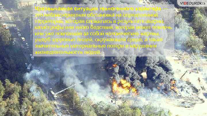 Чрезвычайная ситуация техногенного характера — это неблагоприятная обстановка на определенной территории, которая сложилась в