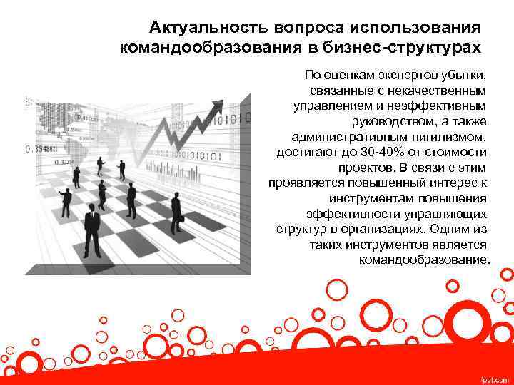 Актуальность вопроса использования командообразования в бизнес-структурах По оценкам экспертов убытки, связанные с некачественным управлением