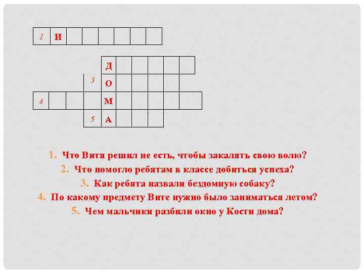 1 И Д 3 О М 5 А 4 1. Что Витя решил не