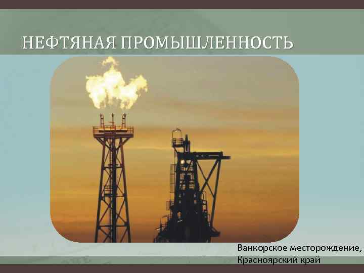 НЕФТЯНАЯ ПРОМЫШЛЕННОСТЬ Ванкорское месторождение, Красноярский край 