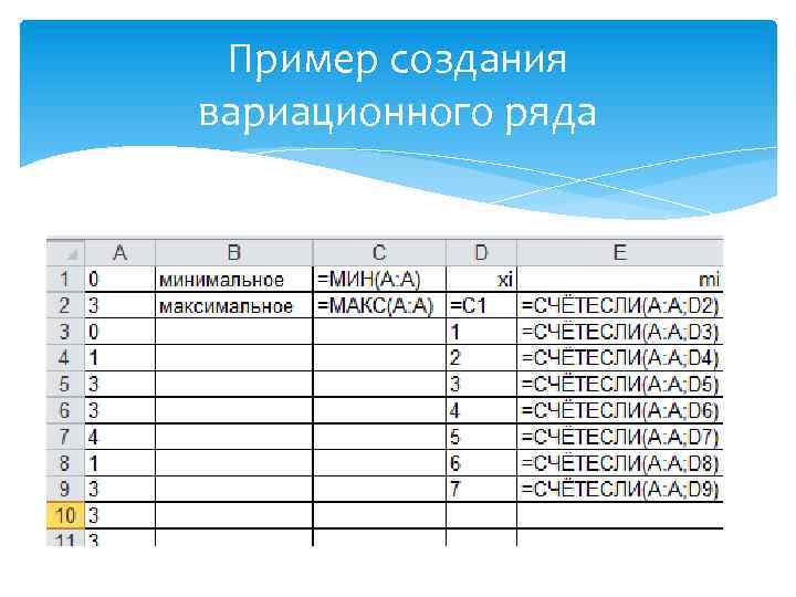 Пример создания вариационного ряда 