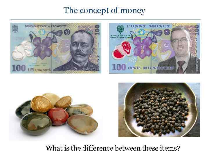 The concept of money What is the difference between these items? 