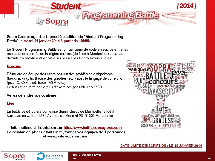 Sopra Group organise la première édition du "Student Programming Battle" le mardi 21 janvier