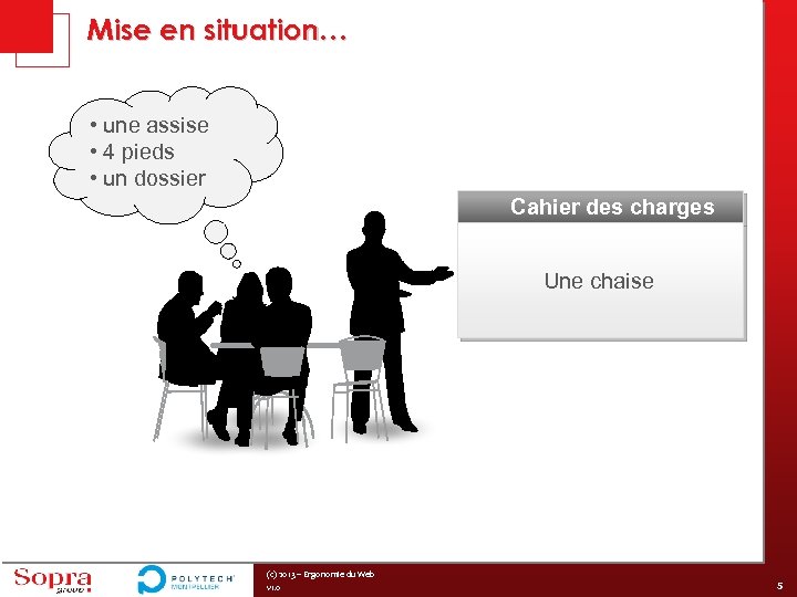 Mise en situation… • une assise • 4 pieds • un dossier Cahier des