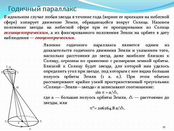 Годичный параллакс В идеальном случае любая звезда в течение года (вернее ее проекция на