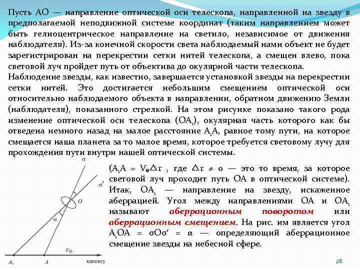 Пусть AO — направление оптической оси телескопа, направленной на звезду в предполагаемой неподвижной системе