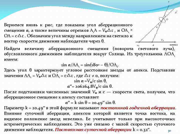 Вернемся вновь к рис, где показаны угол аберрационного смещения α, а также величины отрезков